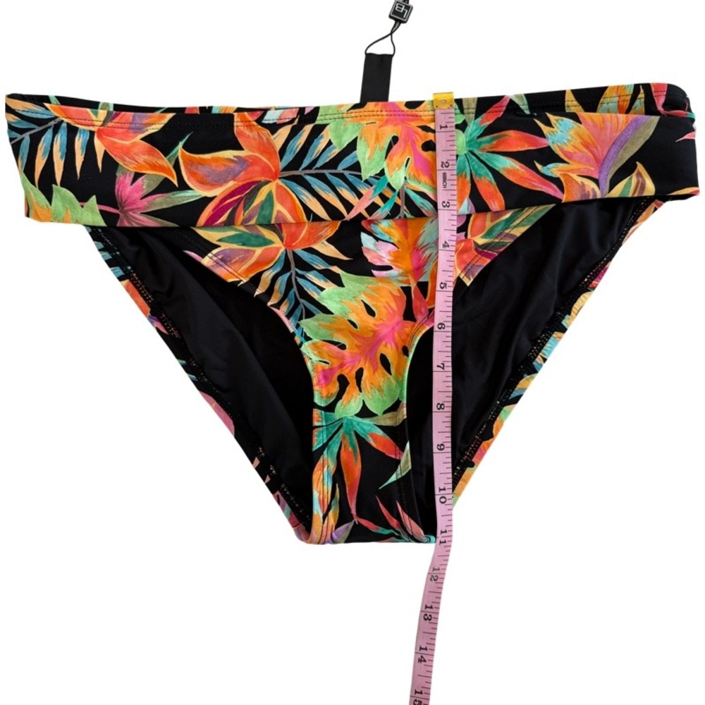 LA BLANCA Tropical Leaf Print Foldover Bikini Bottoms Black Orange Green Size 14 - Picture 4 of 8